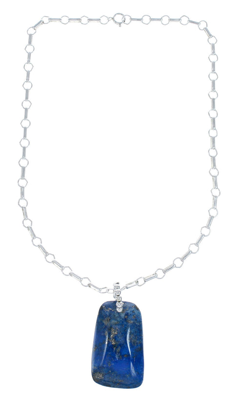 Native American Sterling Silver Lapis Link Chain Necklace Pendant Set AX128043